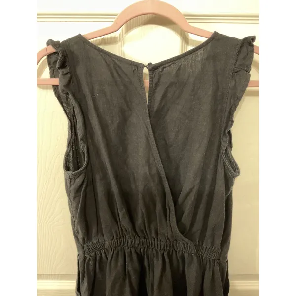 Old Navy Black Linen Blend Romper S Ruffle Cap Sleeve V Neck Elastic Waist - Image 7