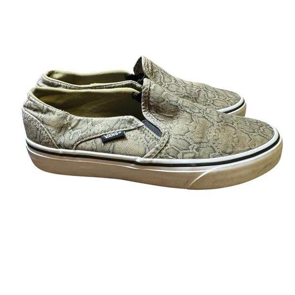 🐍 Vans Snake Print Slip-On Sneakers Women’s Size 7 –‎ Neutral Beige/Green 🐾 - Image 4