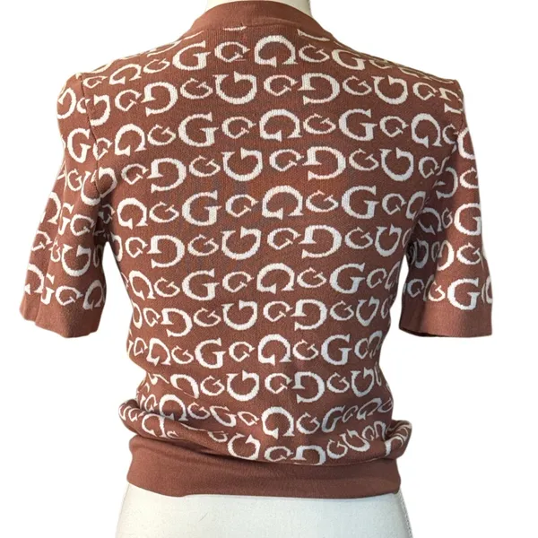 Guess Brown and White Logo Short Sleeve Top NWOT size L - Image 2