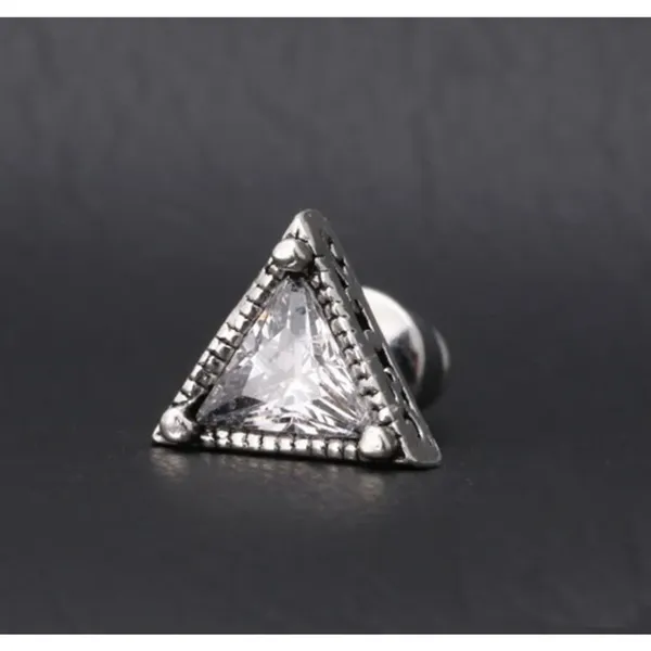 NEW Unisex Simulated Diamond‎ 925 Sterling Silver Triangle Stud Earrings - Image 3