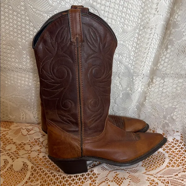 VINTAGE Dingo brown leather design pull on cowgirl cowboy boots sz 5.5 - Image 2