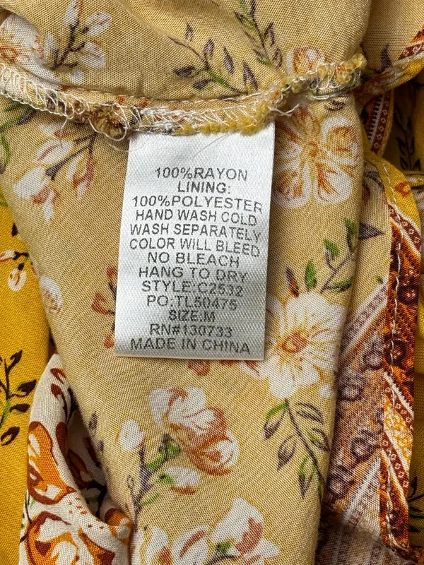 Umgee Mustard Yellow Floral Boho Faux Wrap Ruffle Dress Medium - Image 5