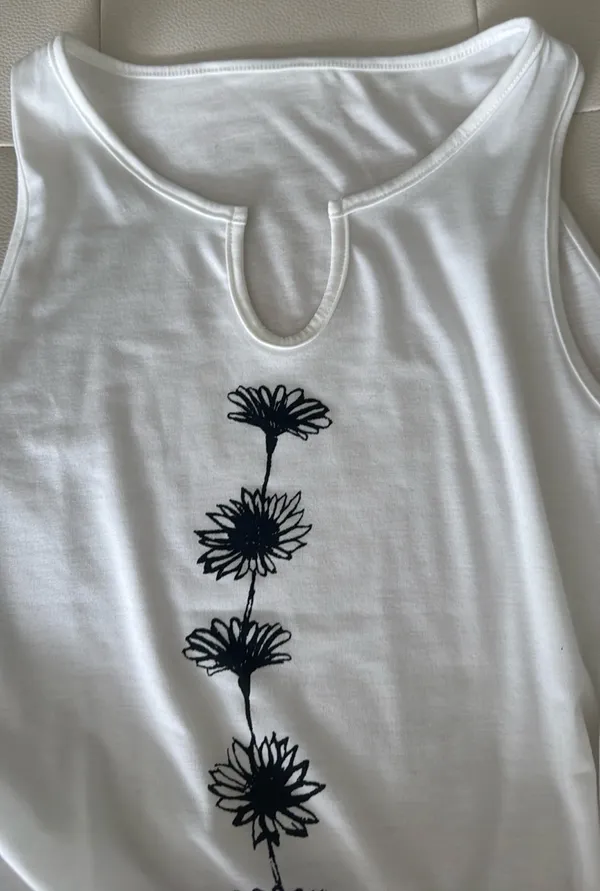 White Sleeveless Top with Black Floral Design - Image 3