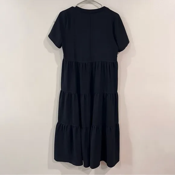 Lulus Lovely to Meet You Black Short Sleeve Tiered Midi Dress‎ SMALL - Image 8
