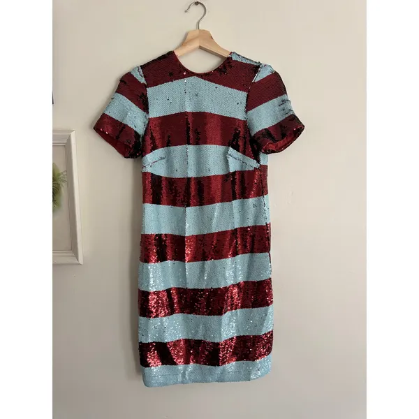 MAEVE Anthropologie Short Sleeve Sequin Striped Mini Dress Size XXS - Image 4