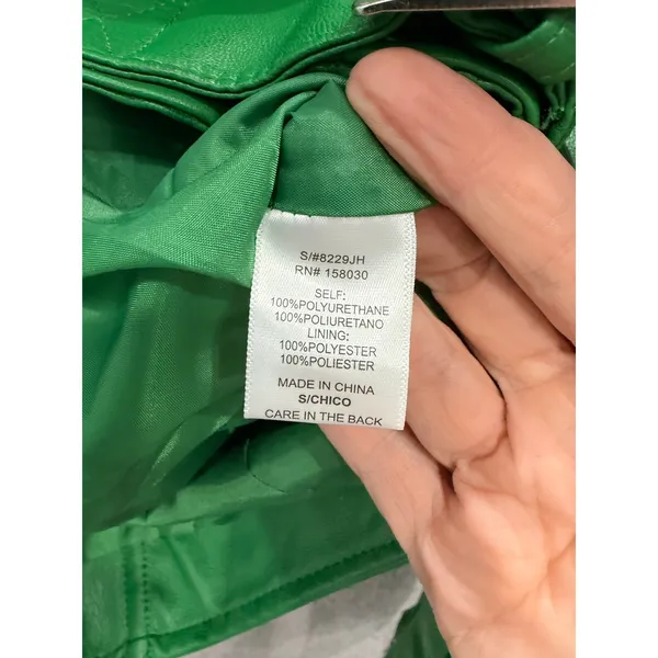 Love Tree Women Jacket Small Green Moto Asymmetrical Zip Faux Leather 8229JH - Image 6