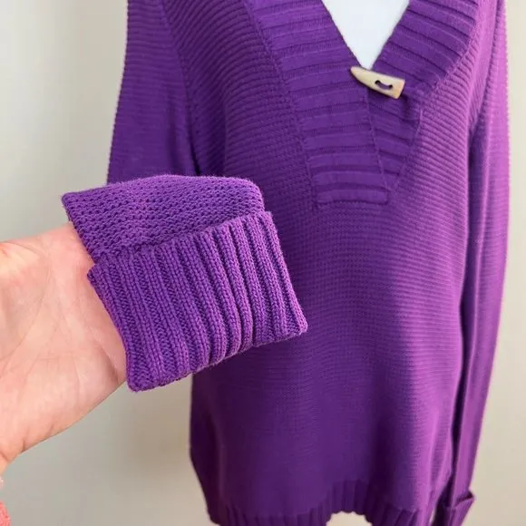 Lauren Ralph Lauren Sweater L Purple Toggle‎ Button Shawl V-Neck Knit Womens New - Image 5