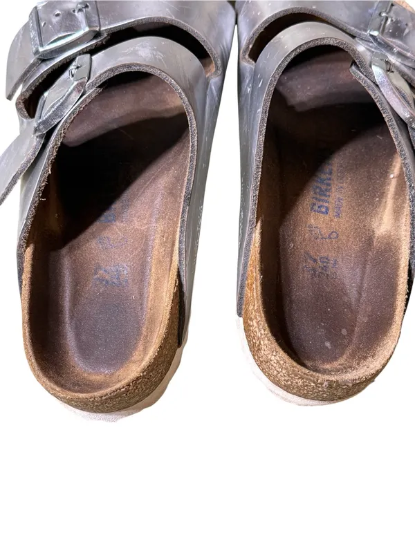 Birkenstock Arizona Silver Metallic Leather Double Strap Sandals Women 37 - Image 5