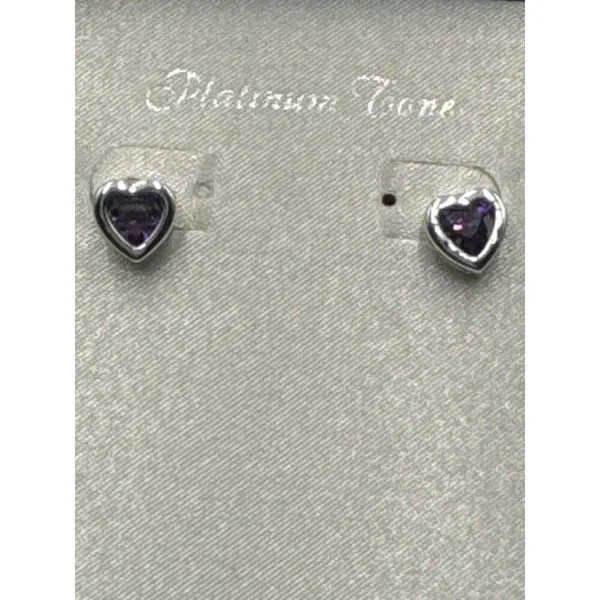 Heart Stud Earrings Swarovski Crystal Purple Platinum Tone Boxed Gift Jewelry - Image 3