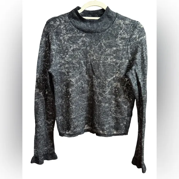 by Anthropologie Hanna Lace Merino Wool Mock‎ Neck Sweater Sz M Black Sheer - Image 4