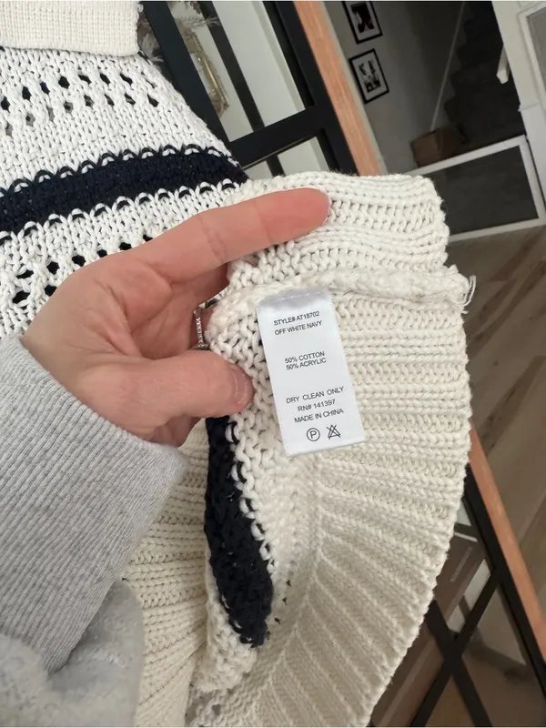 ASTR Striped Open Knit Polo Sweater top short sleeve crochet coverup collar - Image 6