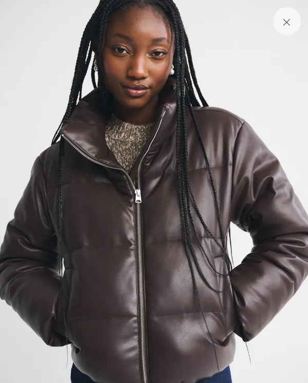 Abercrombie & Fitch Oversized Vegan Leather Diamond Puffer Sz M - Image 2