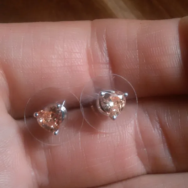 Champagne Heart Simulated Diamond Sterling Silver Stud Earrings - Image 6
