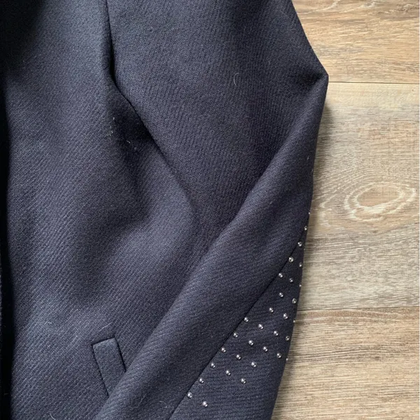 Zara Black Wool Blend Trench Coat with Studded Sleeves M - Image 2