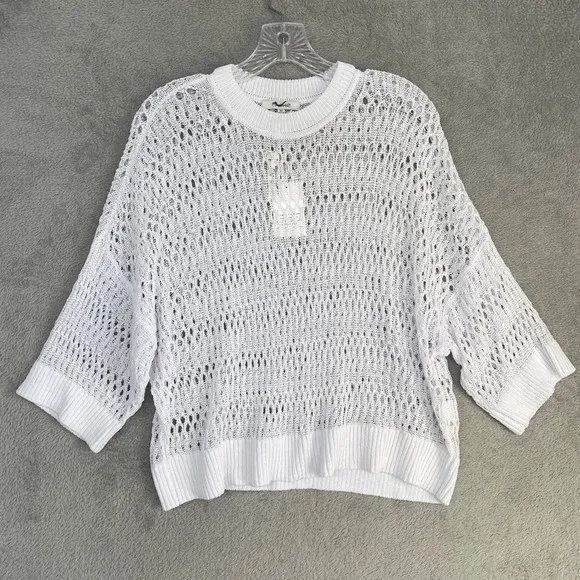 Madewell Sweater Womens XL‎ White Relaxed Open Stitch Sweater Tee Cropped NV254 - Image 6