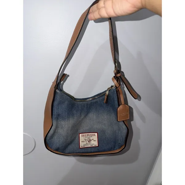 True religion denim Leather hobo bag purse shoulder bag pocket Logo hangtag M - Image 6