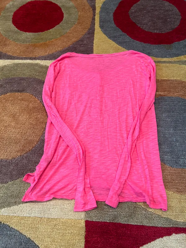 Aerie NWOT Y2K Style Pink Long Sleeve Henley T Shirt Thin Burnout Material XS - Image 4