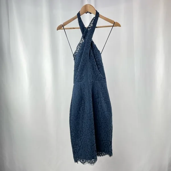 NEW Keepsake High Roads Lace Halter Dress‎ in Navy Blue Size Extra Small - Image 4