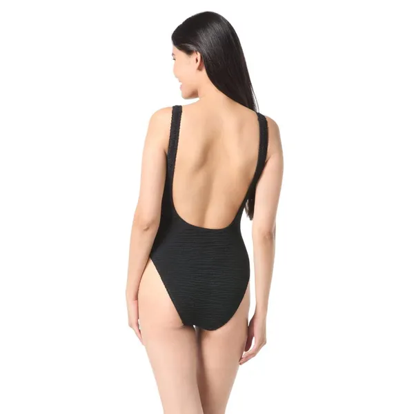 NWT Vince Camuto Textured Scoop Neck Ring One Piece Swimsuit V1L099 Black 4 - Image 2