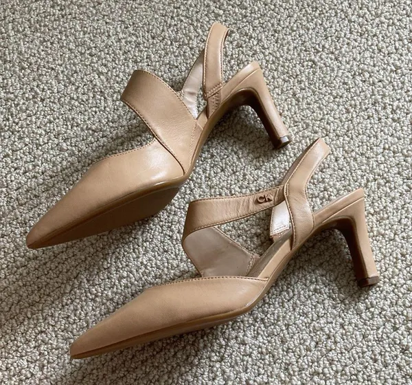 NEW Calvin Klein Slingback Nude Pumps Heels Wrap Around Kitten Mary Janes Sz 8 - Image 10