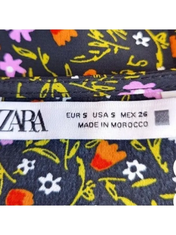 Zara Floral Print Long Sleeve Mini Dress Black Small - Image 4
