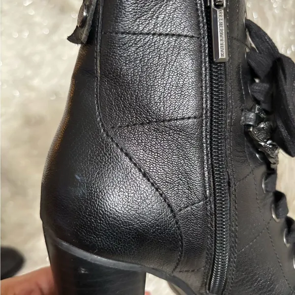 Karl Lagerfeld Black Jade Lace-Up Boots with Side‎ Zipper Size 7M/ 37.5B - Image 8