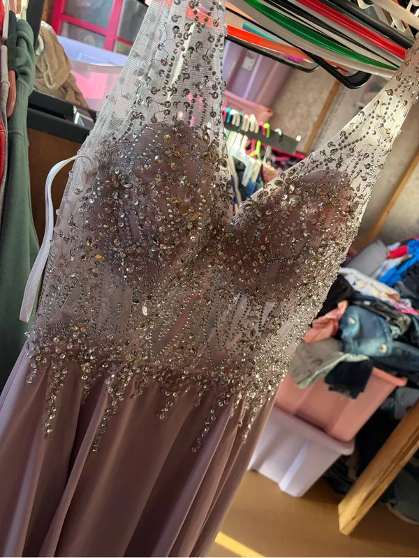 Dancing Queen Embellished V-Neck Prom Dress in Mauve - Image 4