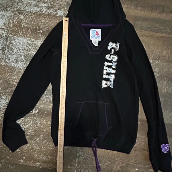 E5 College Classics K-State Rhinestone Hoodie Black Y2K V-Neck Sweatshirt Womens - Image 5