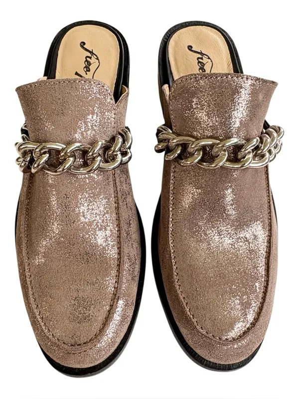 EUC Free People Leather Vida Mules Metallic Hold Size 9.5 - Image 4