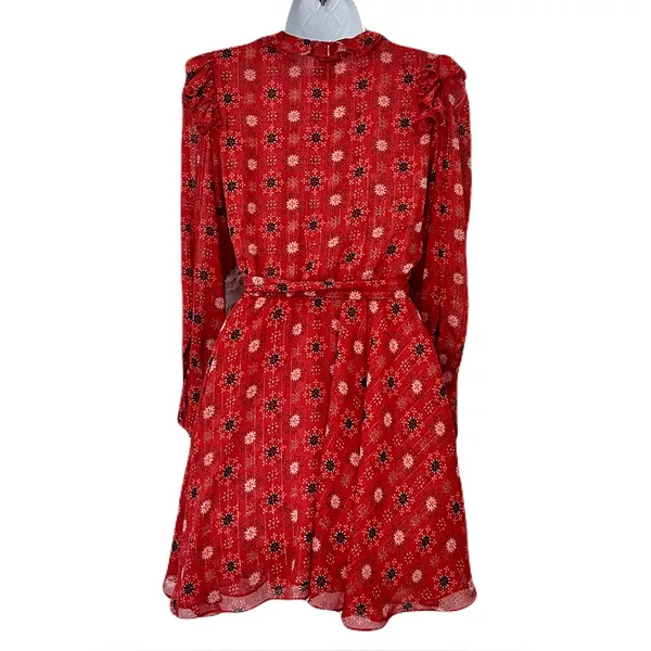 Misa Red ‘Veruka’ Long Sleeve Ruffle Mini Dress in Floral “Maravi Dots”, Size XS - Image 5