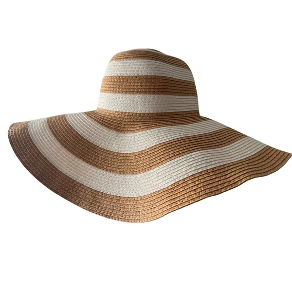 Target Tan & White Striped Floppy Wide-Brimmed Sun Hat - Image 2