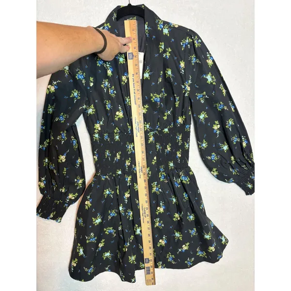 Maeve Anthropologie Tommie Mini Shirtdress Black Floral Smocked Waist Cotton - Image 13