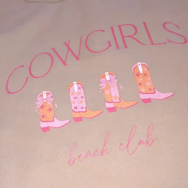 Pink Lily boutique Cowgirls beach club sweatshirt cowboy boots graphic XLarge - Image 3