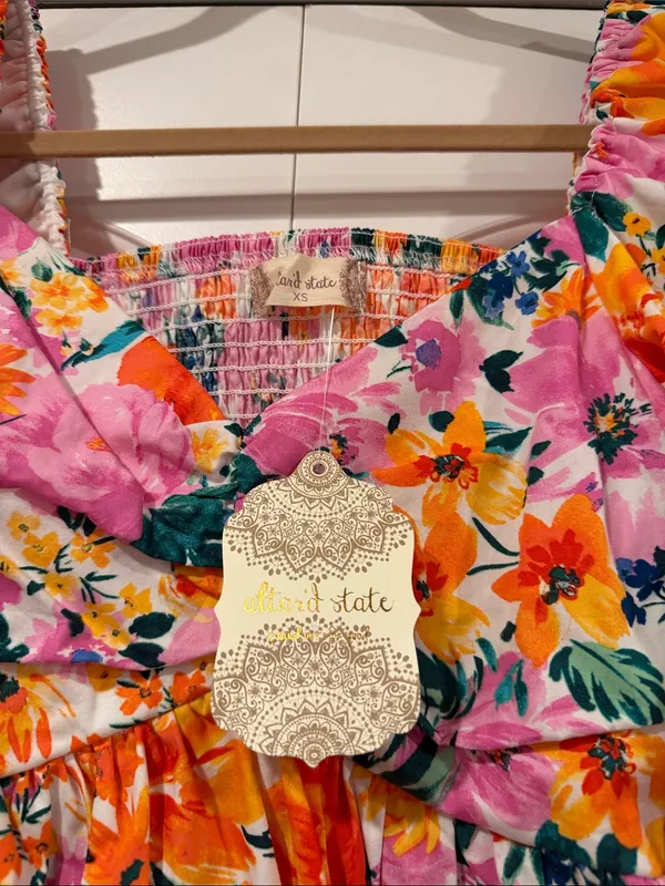 Altar'd State “candela” Pink & Orange Floral Puff-Sleeve Mini Dress XS nwt‎ - Image 3