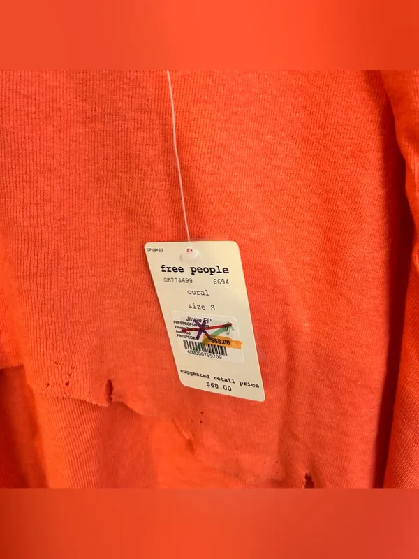 NWT We The Free People Star Henly Orange & Grey Distressed Oversized Top Small - Image 15