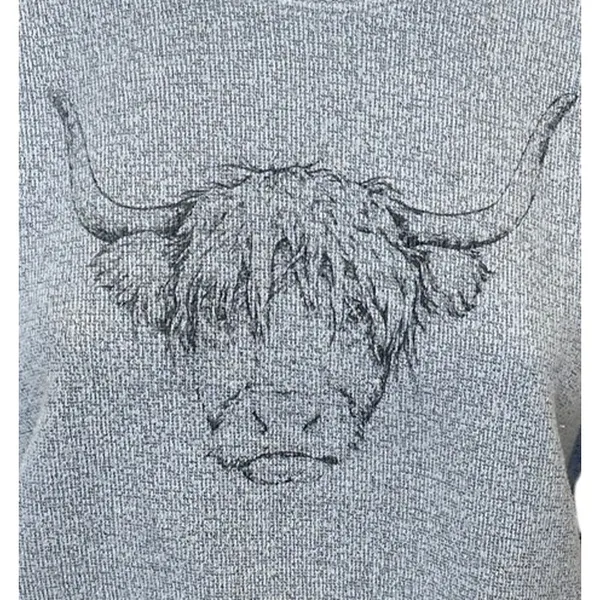 Highland Cow Heather Gray Sweatshirt SMALL Scottish Coo Oversized Pacific & Co - Image 2