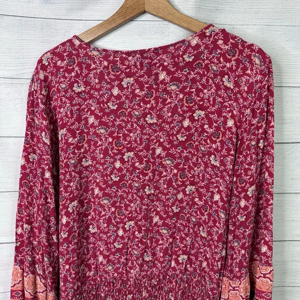 American Eagle Womens XL Long Boho Paisley Floral Gathered Mini Dress - Image 7
