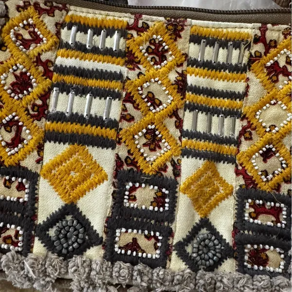 Myra Bags Crossbody Bag Tapestry Gray Fabric Strap 8.75x6.75 Boho Chic Western Beaded - Image 7
