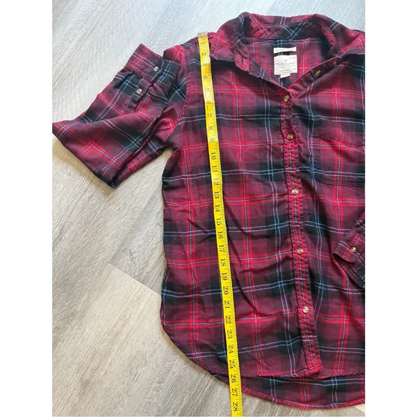 American Eagle Boyfriend Fit Plaid Flannel Red Blue Large Relaxed - Image 11