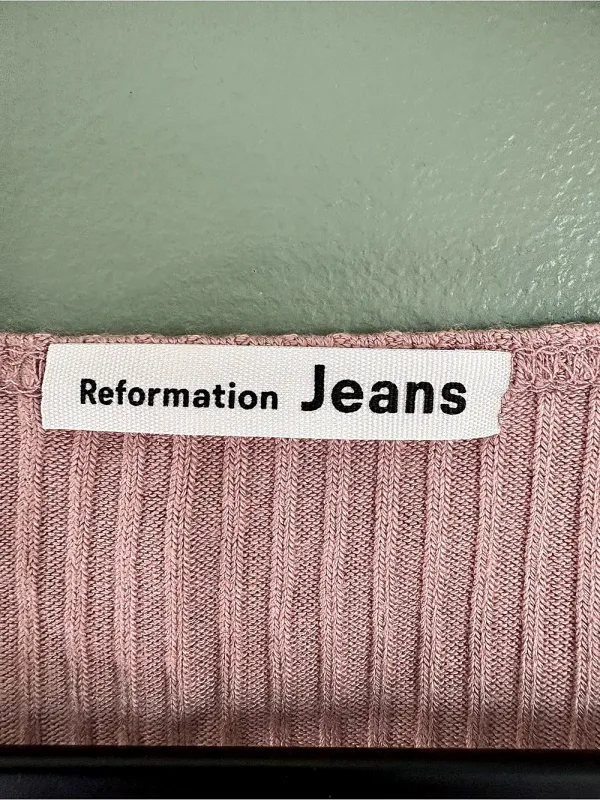 Reformation Jeans Knit Top Ribbed Square Neck Pink Medium - Image 3