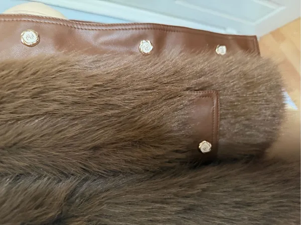 Brown Faux Fur Jacket with Leather Trim - Women's Coat - Image 6