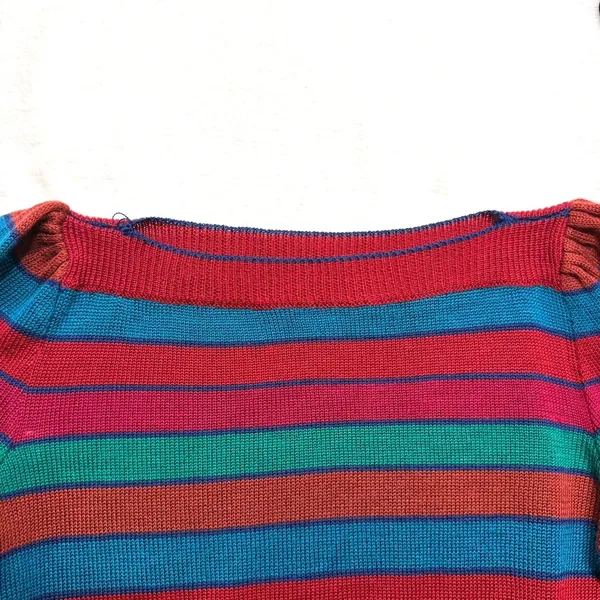 VTG Genesis S Striped Sweater Balloon Sleeve Ms Frizzle Art Teacher Colorful 80s - Image 5