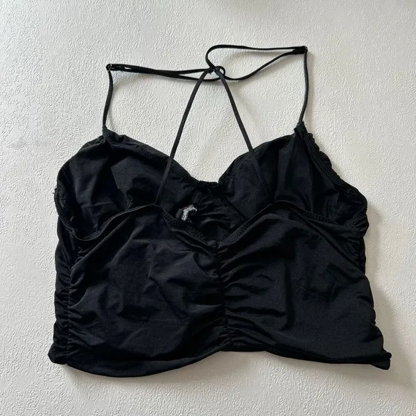 Out From Under Black Ruched Crop Top Size L Y2K Going Out Coquette - Image 3