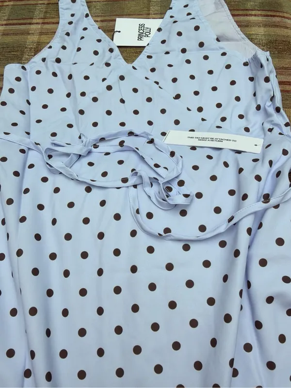 Princess Polly White Mini Dress with Brown Polka Dots - Image 4