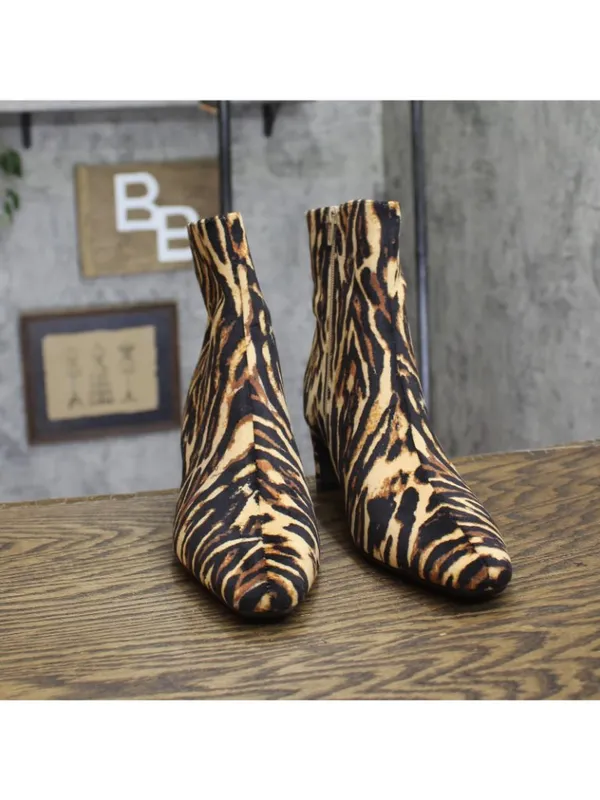 NWT A New Day Womens Tigris Boots Ankle Block Heel Boots Brown Tiger Multi 8M - Image 4