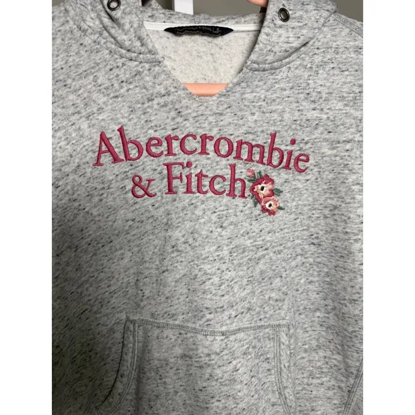 Abercrombie & Fitch Floral Logo Crop Hoodie Gray Heather S Soft‎ Girl Athleisure - Image 2