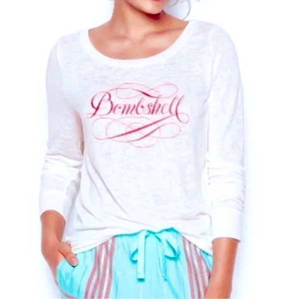 Victoria’s Secret Bombshell Burnout Slub Knit Long Sleeve Tee Shirt White‎ Small - Image 2