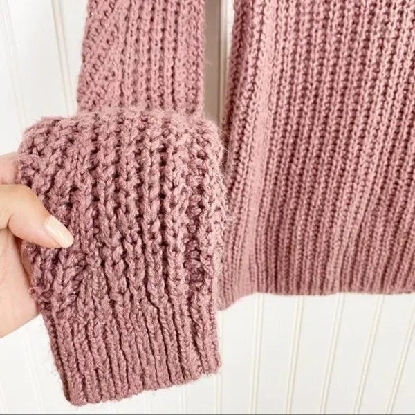 Lucky Brand Sweater Size Small Pink‎ Open Knit Mock Neck Top Boho Forest Fairy - Image 7