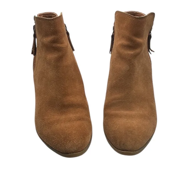 Frye Suede Ankle Boots Cognac Brown Pointed Toe Block Heel Side Zip Booties - Image 6