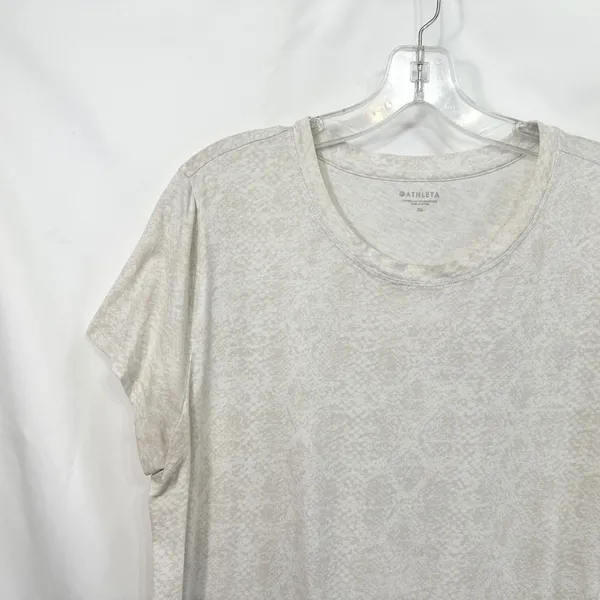 Athleta XL Top Short Sleeve Cotton Snakeskin White Cream Boxy Layering Base 593 - Image 3